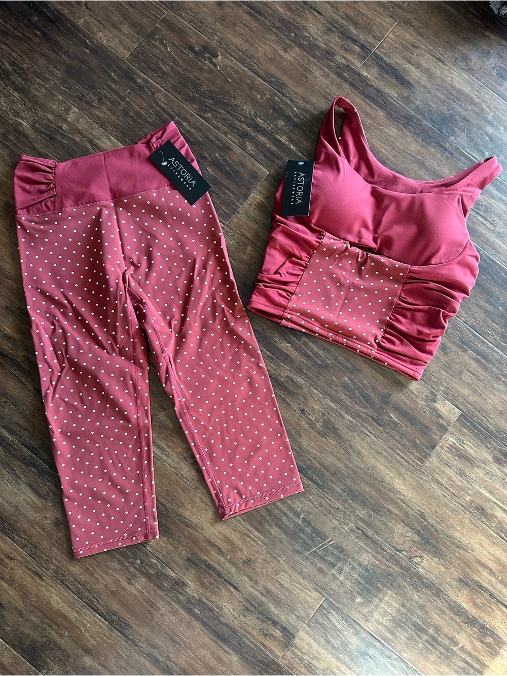 Astoria Activewear Polka Dot Berry Leggings & Crop Top Set
